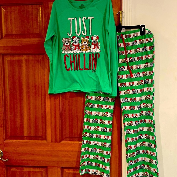 EUC! Girls size 20, Justice Christmas sleepwear pajama set with puppies, dogs! - Picture 1 of 6